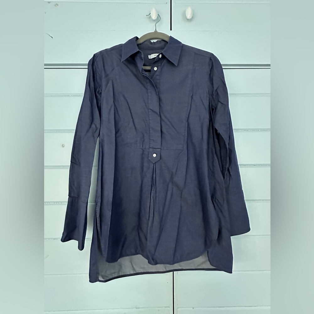 Vince Women’s Popover Poplin Tunic, Indigo Blue, 100% cotton, Size Small